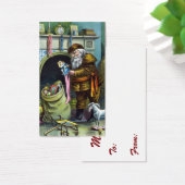 Kerstmis, kerstkerstmannetjes met speelgoed visitekaartje (Bureau)