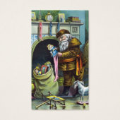 Kerstmis, kerstkerstmannetjes met speelgoed visitekaartje (Voorkant)