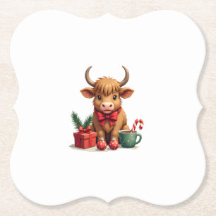 Kerstmis Kerstkoe met Strik Cadeau en C Kartonnen Onderzetters