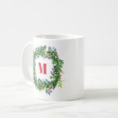 Kerstmis Kerstkrans Monogram Initiaal Koffiemok (Voorkant links)