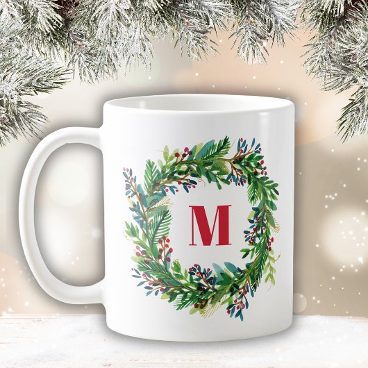 Kerstmis Kerstkrans Monogram Initiaal Koffiemok