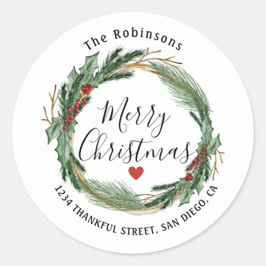 Kerstmis Kerstkrans Retouradreslabels Ronde Sticker (Voorkant)