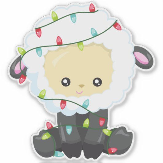 Kerstmis, kerstlampjes, juffelschapen sticker (Voorkant)