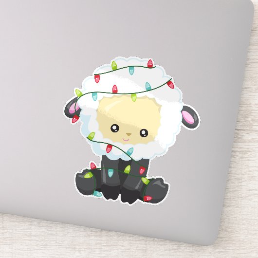 Kerstmis, kerstlampjes, juffelschapen sticker (Detail)