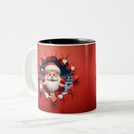 Kerstmis Kerstman 3D mokken| Prettig kerstfeest mo Tweekleurige Koffiemok