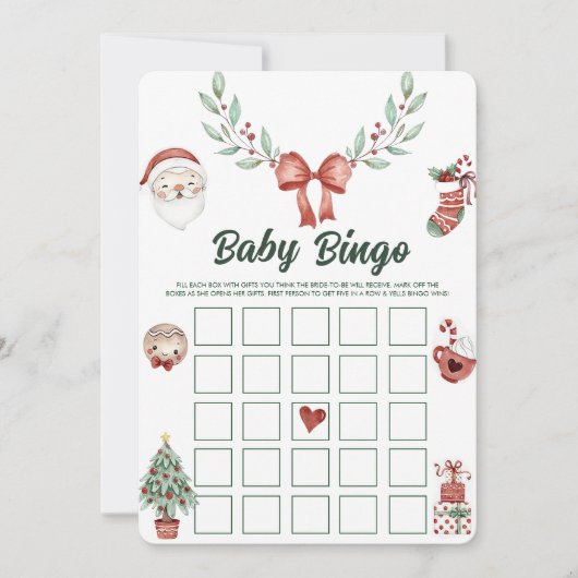 Kerstmis Kerstman Baby Shower Baby Bingo Spellen K Kaart (Voorkant)