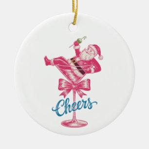 Kerstmis Kerstman Cocktaill Glas Proost Vintage Xm Keramisch Ornament