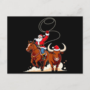 Kerstmis Kerstman Cowboy Lasso Stierrijden Rodeo Feestdagenkaart