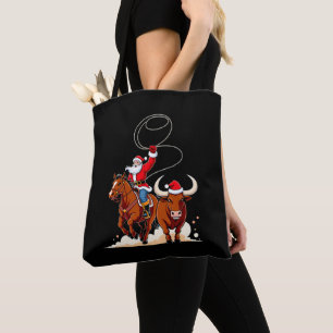 Kerstmis Kerstman Cowboy Lasso Stierrijden Rodeo Tote Bag