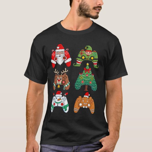 Kerstmis Kerstman Elf Gaming Controllers Leuk Kers T-shirt (Voorkant)