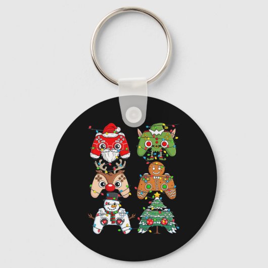 Kerstmis Kerstman Elf Lichtjes Gaming Controllers Sleutelhanger (Voorkant)