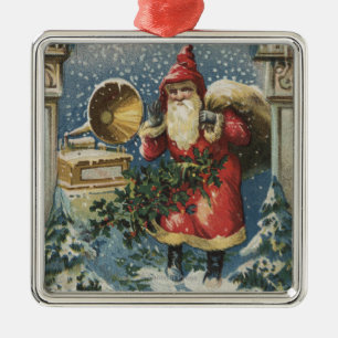 Kerstmis, kerstman en recordspeler metalen ornament