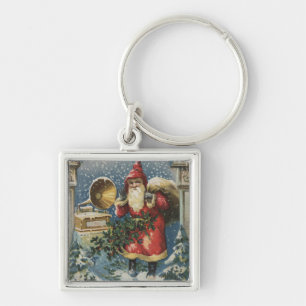 Kerstmis, kerstman en recordspeler sleutelhanger