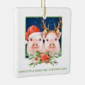 Kerstmis: kerstman en rendehond keramisch ornament (Rechts)