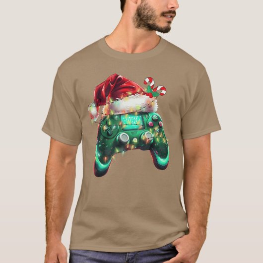 Kerstmis Kerstman Hoed Gamer Controller Videogame  T-shirt (Voorkant)