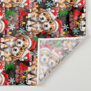 Kerstmis Kerstman Hoed Hond Puppy Ontwerp - Zwart Wandkleed