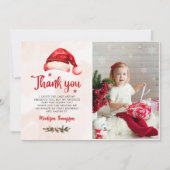 Kerstmis Kerstman Hoed Verjaardagsfeestje Foto Bedankkaart (Voorkant)
