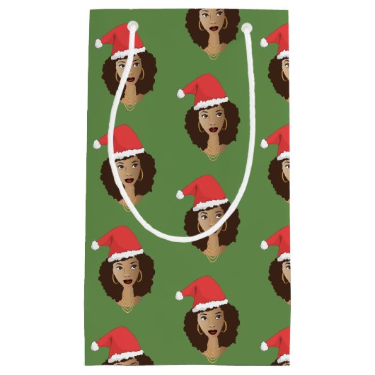 Kerstmis Kerstman hoed, zwarte vrouw, groen Klein Cadeauzakje (Voorkant)