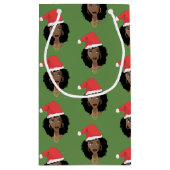 Kerstmis Kerstman hoed, zwarte vrouw, groen Klein Cadeauzakje (Achterkant)