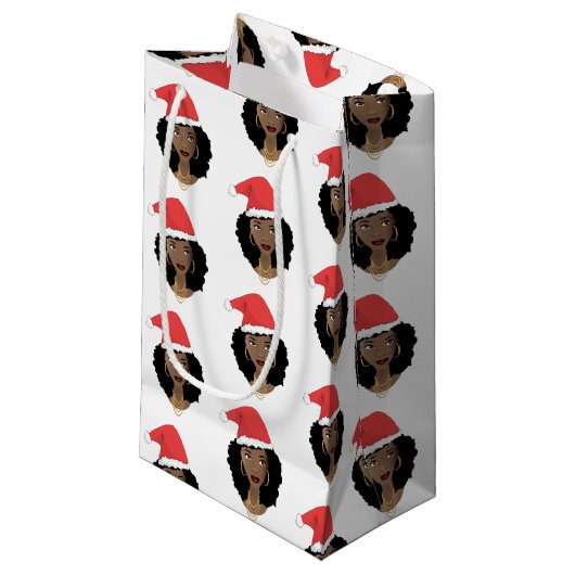 Kerstmis Kerstman hoed, zwarte vrouw, natuurlijk h Klein Cadeauzakje (Voorkant Gekanteld)