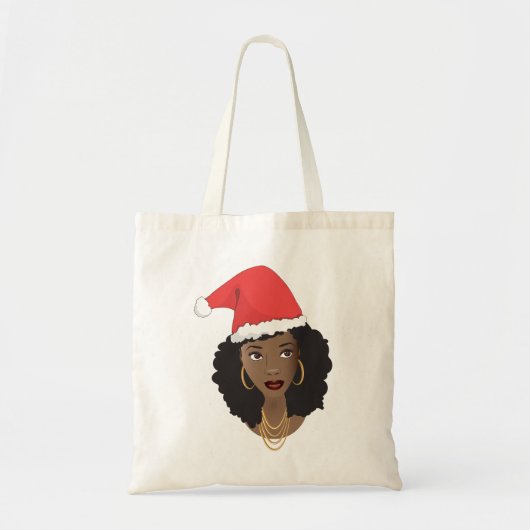 Kerstmis Kerstman hoed, zwarte vrouw, natuurlijk h Tote Bag (Voorkant)