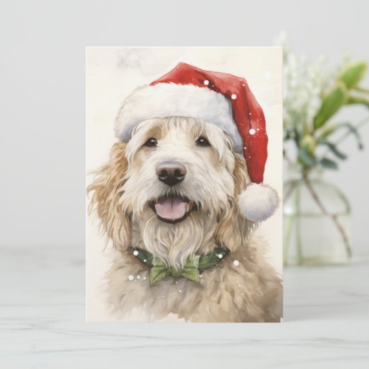 Kerstmis Kerstman Hond Plat Kerstkaart (Staand voorkant)