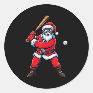 Kerstmis Kerstman Honkbal Batter Xmas Sport Mannen Ronde Sticker