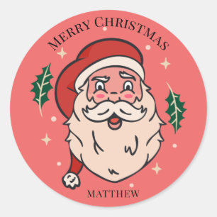 Kerstmis Kerstman Illustratie Naam Toevoegen Ronde Sticker