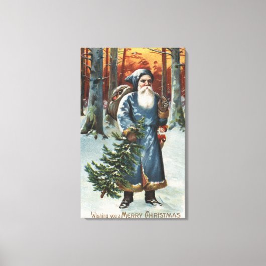 Kerstmis, kerstman in blauw canvas afdruk (Voorkant)