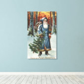 Kerstmis, kerstman in blauw canvas afdruk (Insitu (Houten vloer))