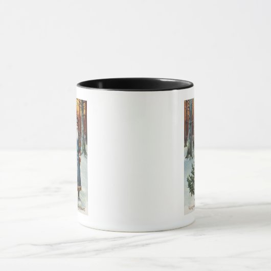 Kerstmis, kerstman in blauw mok (Midden)