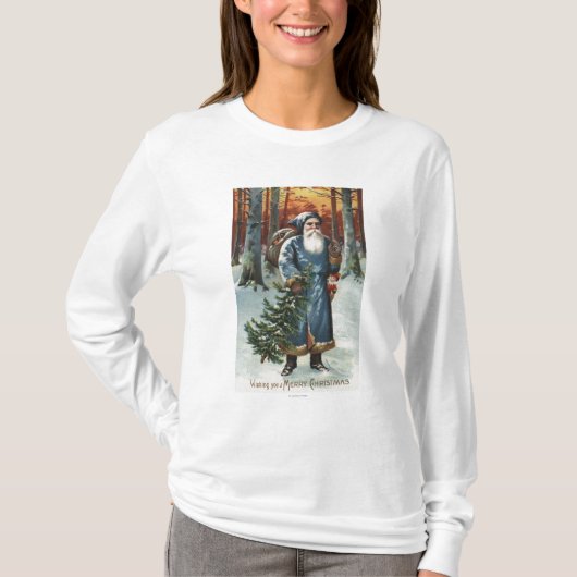 Kerstmis, kerstman in blauw t-shirt (Voorkant)