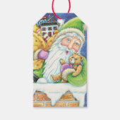 Kerstmis, kerstman in Chimney met speelgoed Cadeaulabel (Voorkant)
