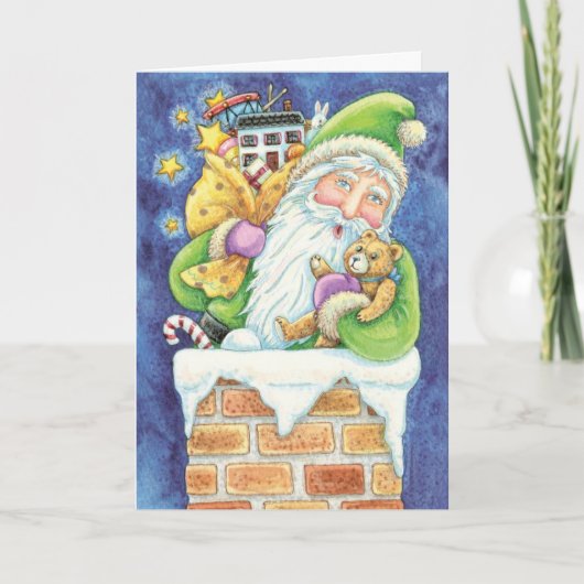 Kerstmis, kerstman in Chimney met speelgoed Feestdagen Kaart (Voorkant)