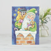 Kerstmis, kerstman in Chimney met speelgoed Feestdagenkaart (Staand voorkant)