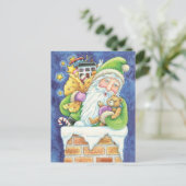 Kerstmis, kerstman in Chimney met speelgoed Feestdagenkaart (Staand voorkant)