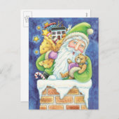 Kerstmis, kerstman in Chimney met speelgoed Feestdagenkaart (Voorkant / Achterkant)
