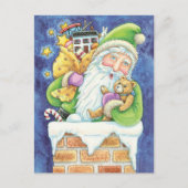 Kerstmis, kerstman in Chimney met speelgoed Feestdagenkaart (Voorkant)