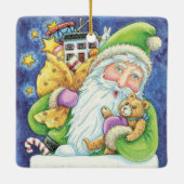 Kerstmis, kerstman in Chimney met speelgoed Keramisch Ornament (Achterkant)