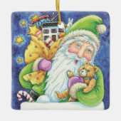 Kerstmis, kerstman in Chimney met speelgoed Keramisch Ornament (Voorkant)