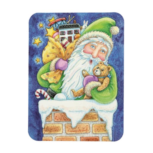 Kerstmis, kerstman in Chimney met speelgoed Magneet (Verticaal)