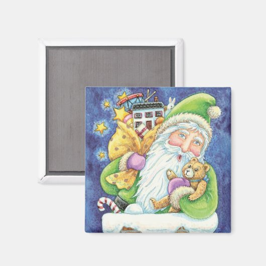 Kerstmis, kerstman in Chimney met speelgoed Magneet (Voorkant / Achterkant)