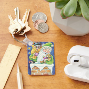 Kerstmis, kerstman in Chimney met speelgoed Sleutelhanger