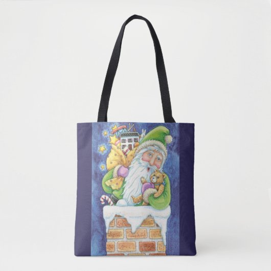 Kerstmis, kerstman in Chimney met speelgoed Tote Bag (Voorkant)