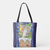 Kerstmis, kerstman in Chimney met speelgoed Tote Bag (Achterkant)