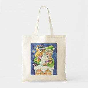 Kerstmis, kerstman in Chimney met speelgoed Tote Bag