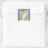 Kerstmis, kerstman in Chimney met speelgoed Vierkante Sticker (Tas)