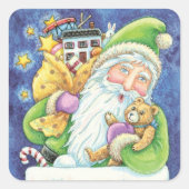 Kerstmis, kerstman in Chimney met speelgoed Vierkante Sticker (Voorkant)