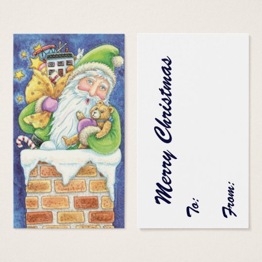 Kerstmis, kerstman in Chimney met speelgoed Visitekaartje (Voorkant /achterkant)