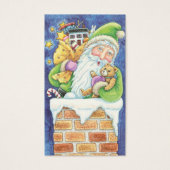 Kerstmis, kerstman in Chimney met speelgoed Visitekaartje (Voorkant)